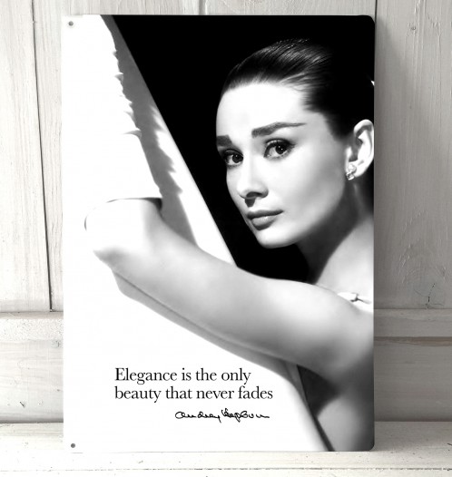 Audrey Hepburn Elegance quote quote metal sign