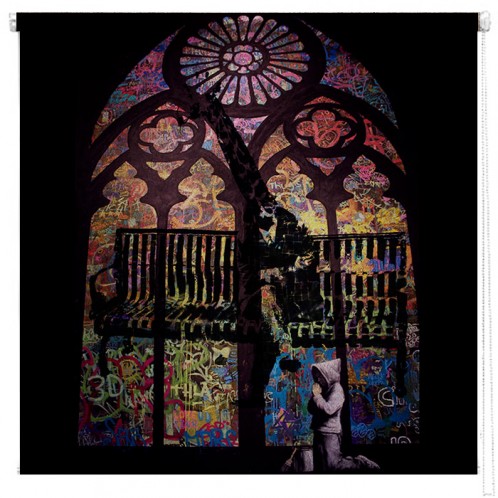 Banksy Stained glass window printed blind