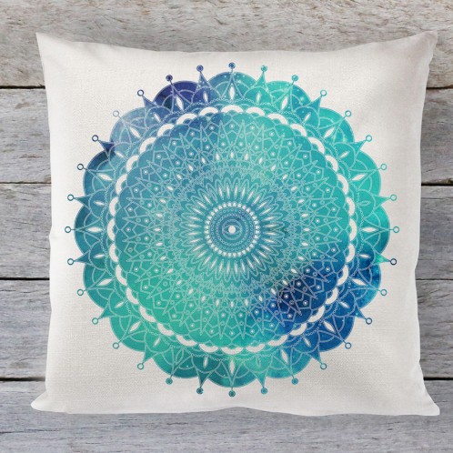 Mandala boho Aqua linen cushion