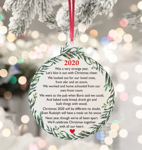 Christmas 2020 Poem Acrylic bauble hanging tree decoration