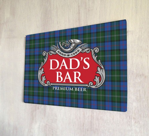 Dad's Bar Tartan Red Beer Label Sign