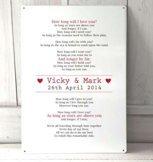Personalised Wedding First Dance Lyrics Sign