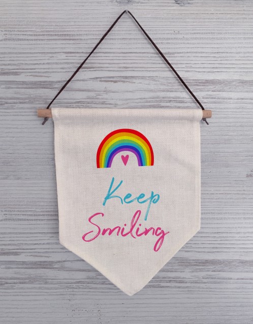 Keep Smiling Linen Fag Sign