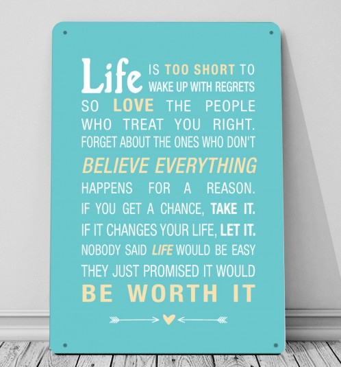 Life is too short for regrets word art print