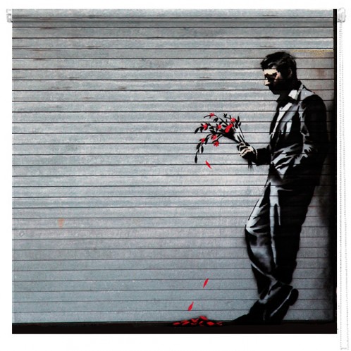 Banksy man with flowers printed blind