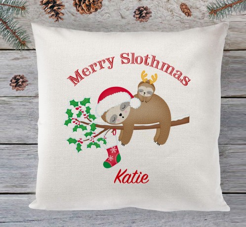 Slothmas christmas personalised cushion