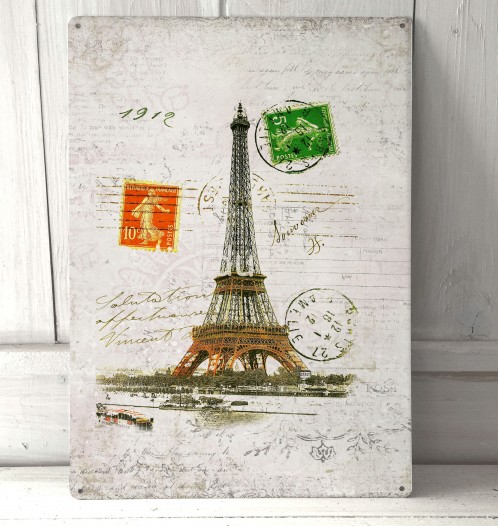 Paris France Eiffel Tower Vintage Sign