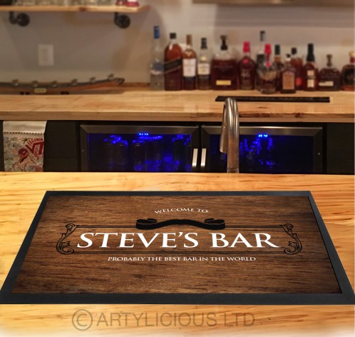 Personalised wood effect bar runner mat