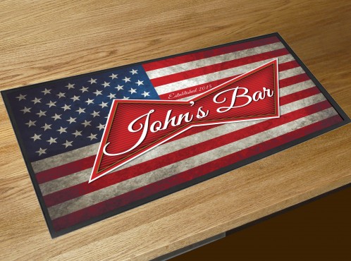 Personalised American flag beer label bar runner mat