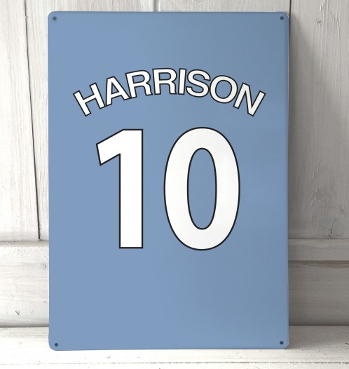 Personalised light blue football shirt Sign