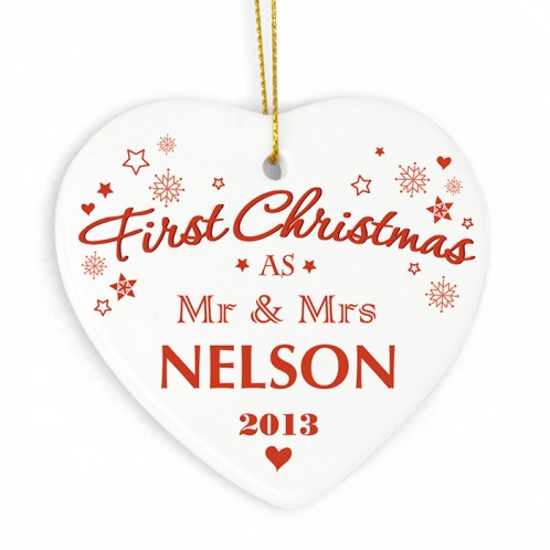 First Christmas' personalised Ceramic Heart Decoration