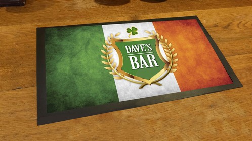 Personalised Irish flag Shamrock bar runner mat