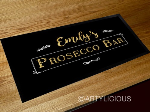 Personalised Prosecco bar gold runner mat