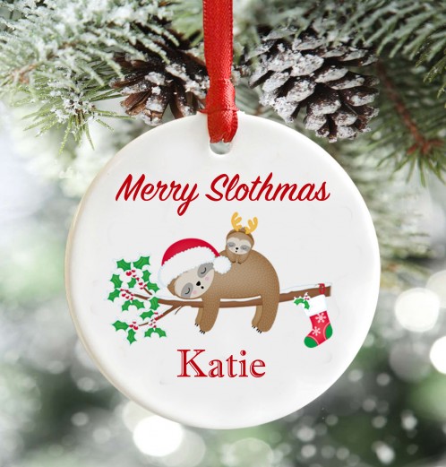 Personalised Slothmas christmas decoration