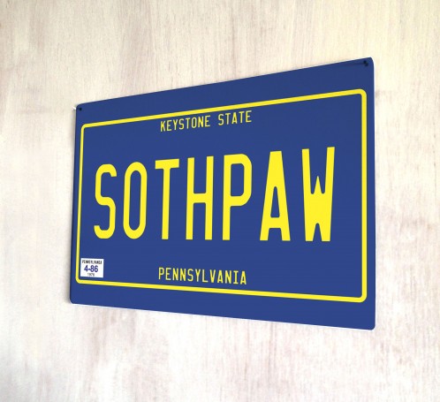 Southpaw number plate metal sign
