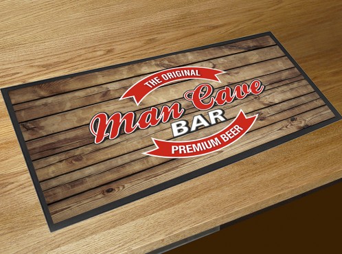 Man Cave beer label bar runner counter mat wood effect