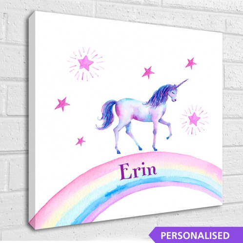 Personalised Unicorn, childrens rainbow canvas art