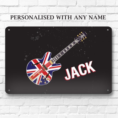Personalised union jack guitar metal door wall sign
