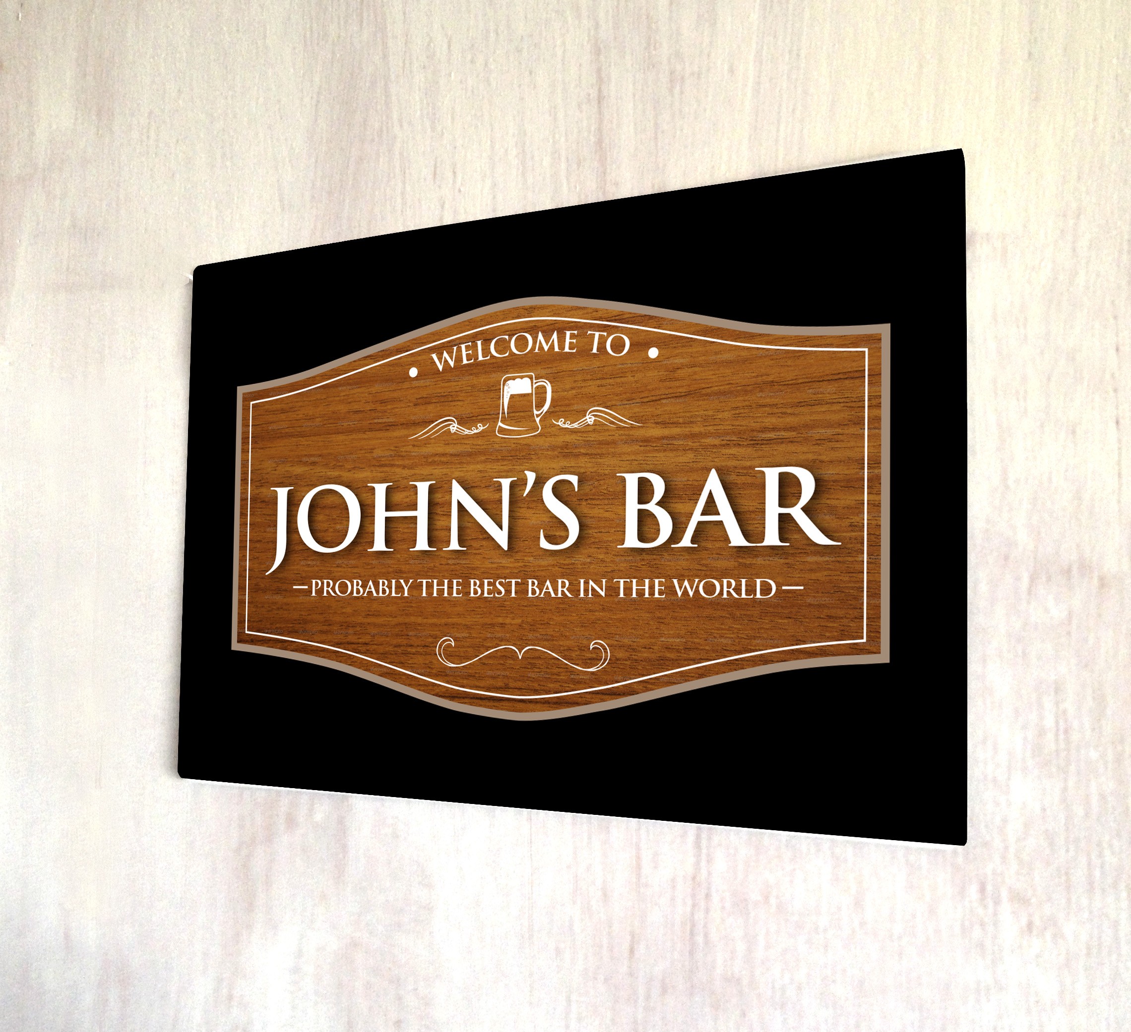 Personalised with any name Beach Bar wood effect A4 metal sign
