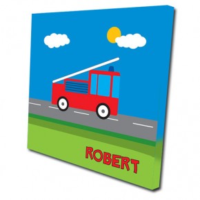 Personalised fire truck childrens canvas art