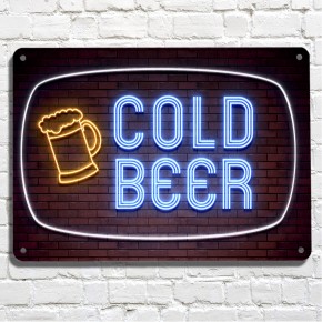 Cold Beer neon brick wall metal sign