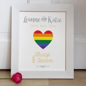 Personalised Gay Wedding Rainbow Heart wedding gift print