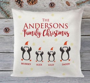 Personalised Family Christmas (penguins) cushion