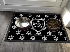 Personalised Dog feeding mat, chrome shield
