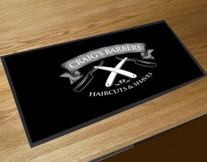 Personalised Barbers shop razors black bar runner mat