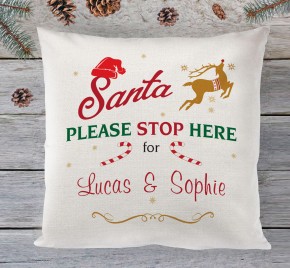 Santa stop here personalised cushion 