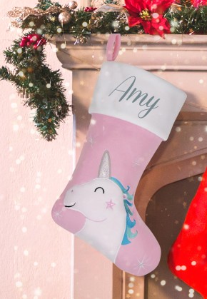 Personalised Christmas Deluxe Stocking, Pink Unicorn