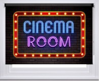 Cinema Room Neon sign printed blind