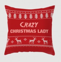 Crazy Christmas Lady cushion, in a christmas jumper style pattern