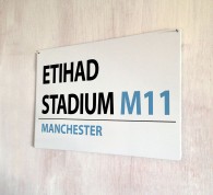Etihad Stadium Manchester Street Sign