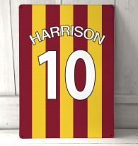 Personalised Claret and Amber football shirt Sign
