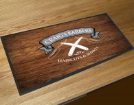 Personalised Barbers shop razors Wood effect bar runner mat