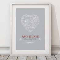Personalised wedding heart print