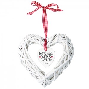 Mr & Mrs Wicker Heart personalised Decoration