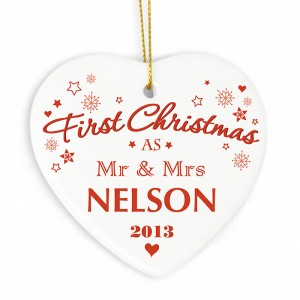'First Christmas' personalised Ceramic Heart Decoration