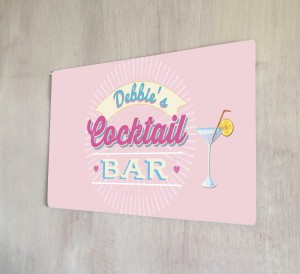 Personalised Pink Cocktail Bar Name Sign