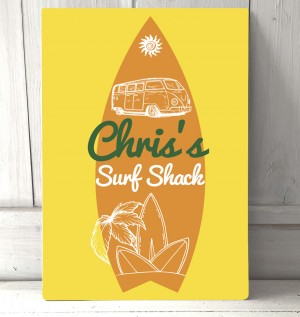 Personalised Surf shack yellow beach sign