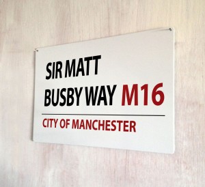 Sir Matt Busby Way Manchester Street Sign