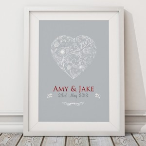Personalised wedding heart print / canvas