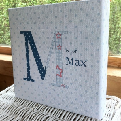 Personalised childrens name letter blue canvas art