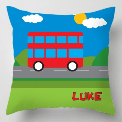 Childrens personalised bus cushion