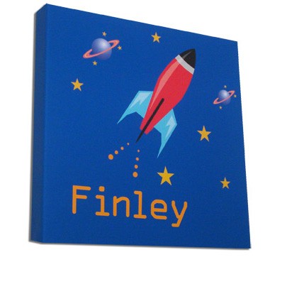 Personalised space rocket childrens canvas art