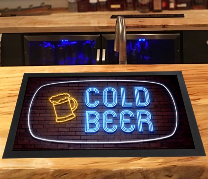 Cold Beer, neon lights brick bar runner mat