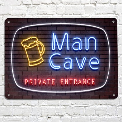 Man Cave neon brick wall metal sign