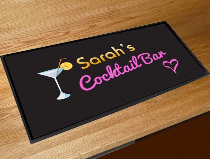 Personalised black with Neon Cocktail Glass bar runner