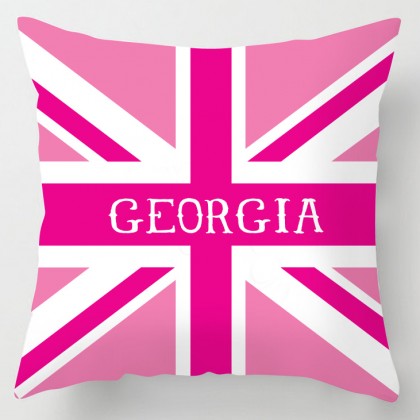 Personalised Pink union jack cushion